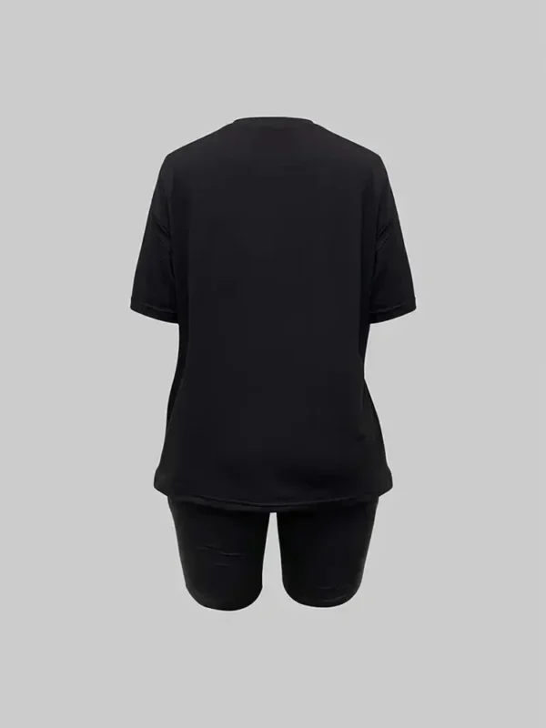 Conjunto de dos piezas de moda , pantalón corto informal, camiseta de manga y pantalones cortos con cordón, camisetas, ropa para mujer - Imagen 2