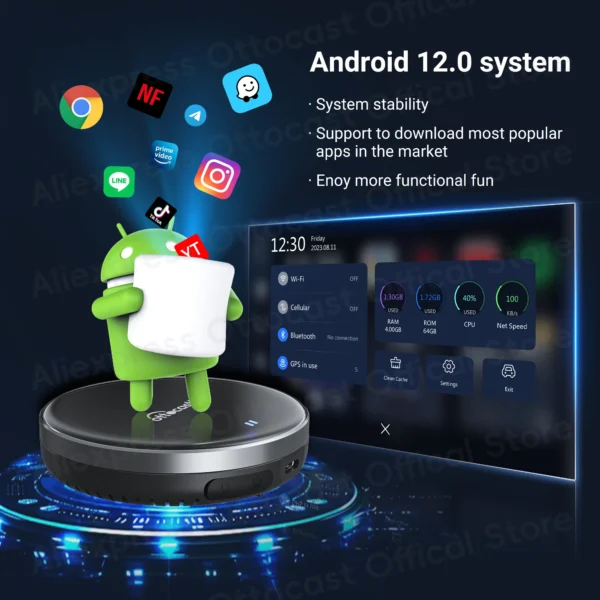 Android Ai Box inalámbrico CarPlay Android Auto accesorios de coche OTTOCAST P3 Lite OttoAiBox Smart TV Box para Play Store 2024 nuevo - Imagen 2