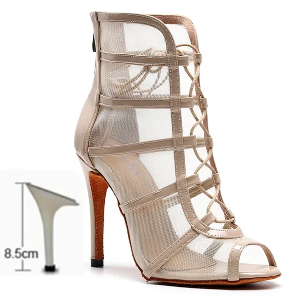 Zapatos de baile latino para mujer, botas de baile de salón con suela suave, zapatos de baile de malla para Tango/Salsa, tacones altos de 6-10 CM - Imagen 11