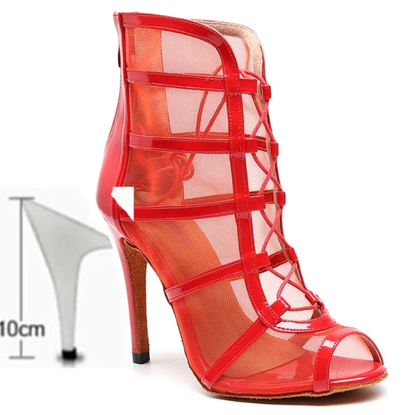 Zapatos de baile latino para mujer, botas de baile de salón con suela suave, zapatos de baile de malla para Tango/Salsa, tacones altos de 6-10 CM - Imagen 19