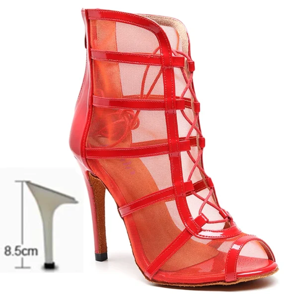 Zapatos de baile latino para mujer, botas de baile de salón con suela suave, zapatos de baile de malla para Tango/Salsa, tacones altos de 6-10 CM - Imagen 10