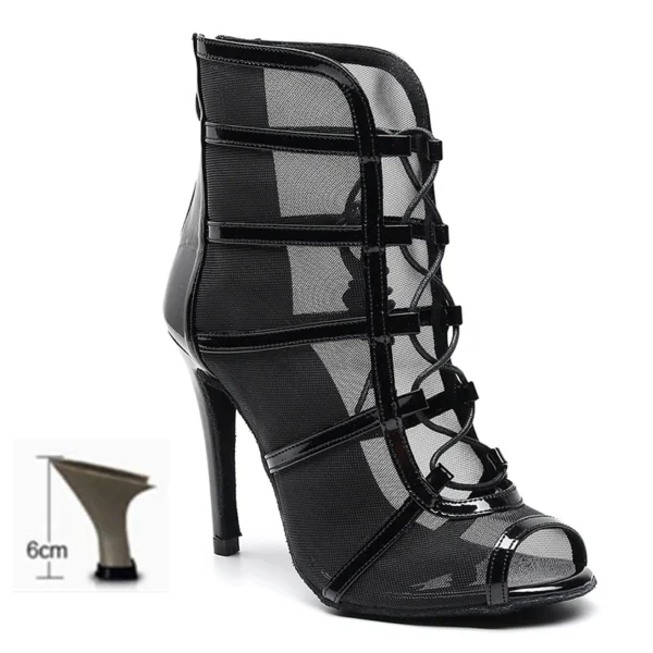 Zapatos de baile latino para mujer, botas de baile de salón con suela suave, zapatos de baile de malla para Tango/Salsa, tacones altos de 6-10 CM - Imagen 15