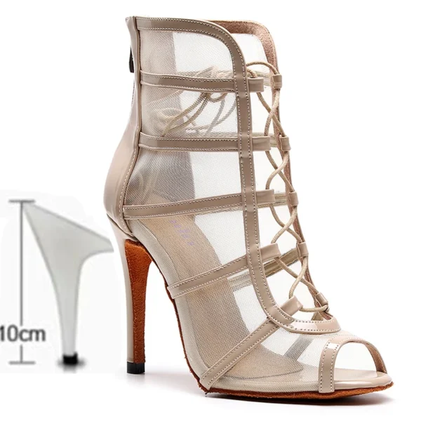 Zapatos de baile latino para mujer, botas de baile de salón con suela suave, zapatos de baile de malla para Tango/Salsa, tacones altos de 6-10 CM - Imagen 9