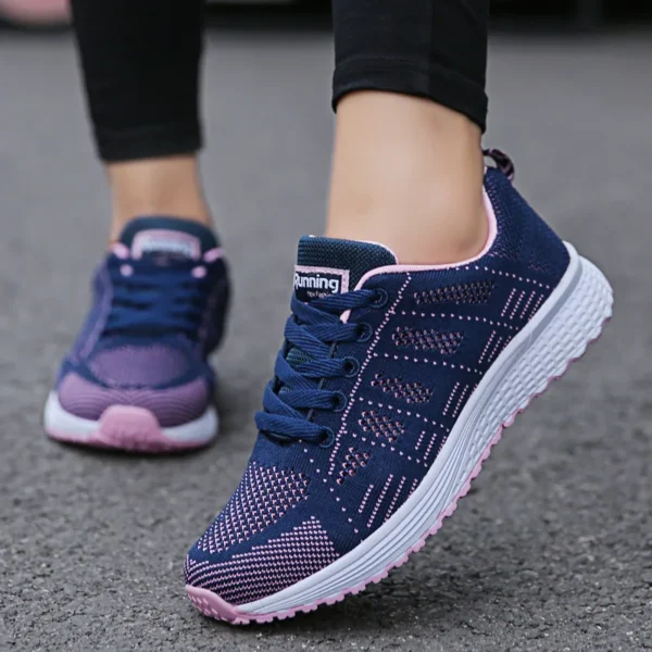 Zapatos informales para mujer, zapatillas planas de malla transpirables a la moda, zapatillas de deporte para mujer 2021, zapatos vulcanizados para gimnasio, calzado blanco para mujer - Imagen 8