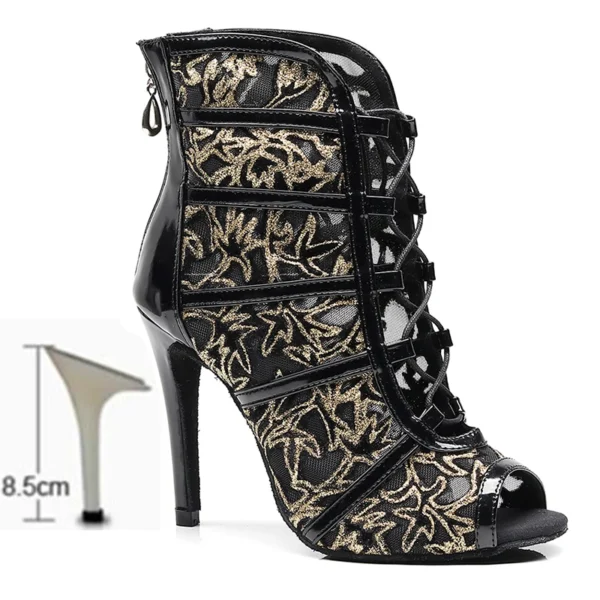 Zapatos de baile latino para mujer, botas de baile de salón con suela suave, zapatos de baile de malla para Tango/Salsa, tacones altos de 6-10 CM - Imagen 27