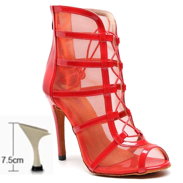 Zapatos de baile latino para mujer, botas de baile de salón con suela suave, zapatos de baile de malla para Tango/Salsa, tacones altos de 6-10 CM - Imagen 8