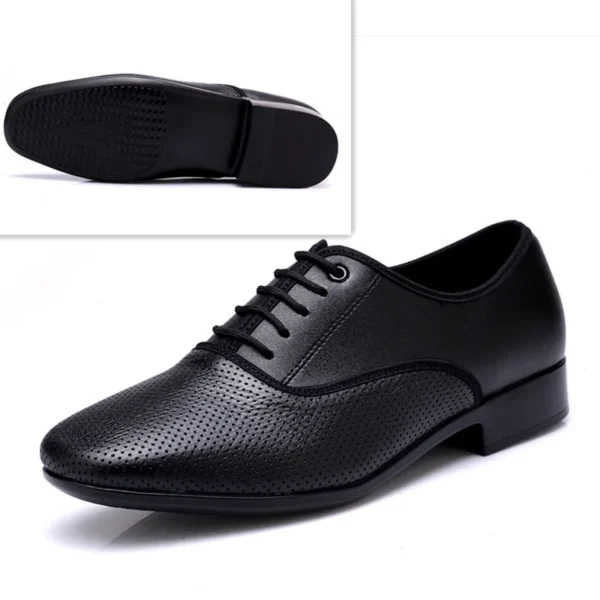 Zapatos de baile de cuero para hombre, zapatos cuadrados deportivos para hombre, zapatos de baile latino suaves para adultos, zapatillas de deporte masculinas de vals modernas con aumento - Imagen 9