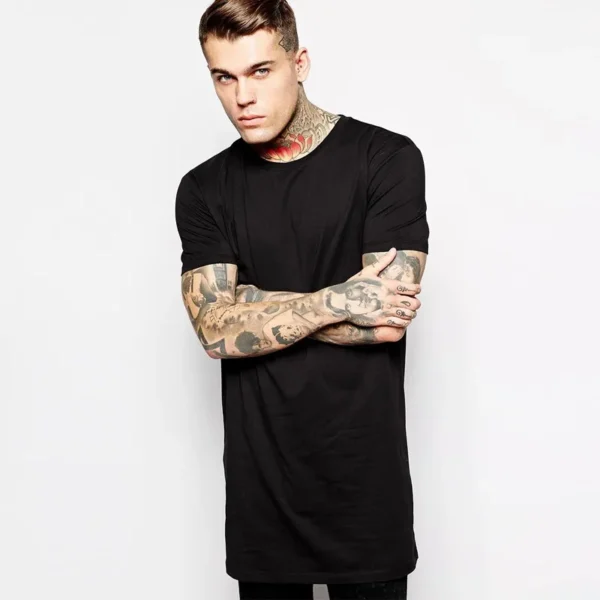 Camiseta larga Tops Hip Hop hombre Camiseta de manga corta Casual hombres Tee camisas para hombre nueva ropa para hombre negro hombre - Imagen 7
