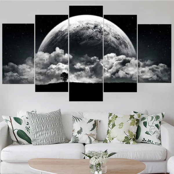 Cuadro sobre lienzo para pared negro blanco tierra cuadros decorativos modernos lienzo para el hogar para cuadros de marco de sala de estar 5 piezas - Imagen 2