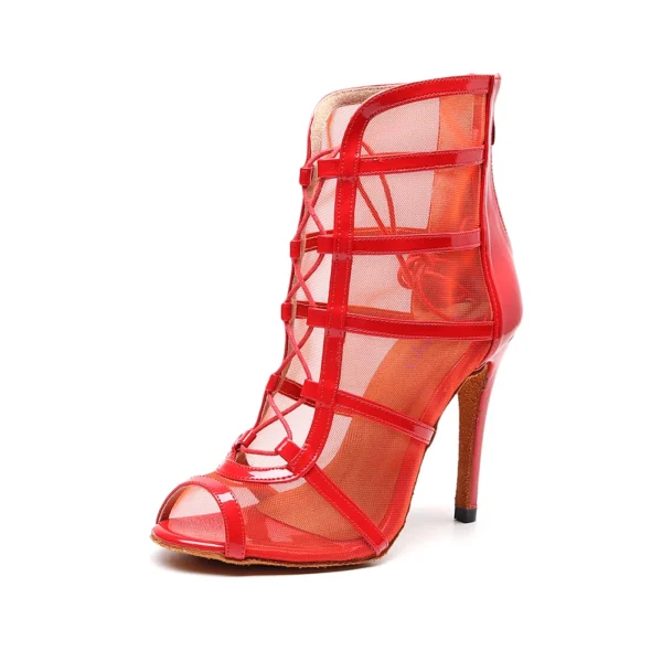 Zapatos de baile latino para mujer, botas de baile de salón con suela suave, zapatos de baile de malla para Tango/Salsa, tacones altos de 6-10 CM - Imagen 4