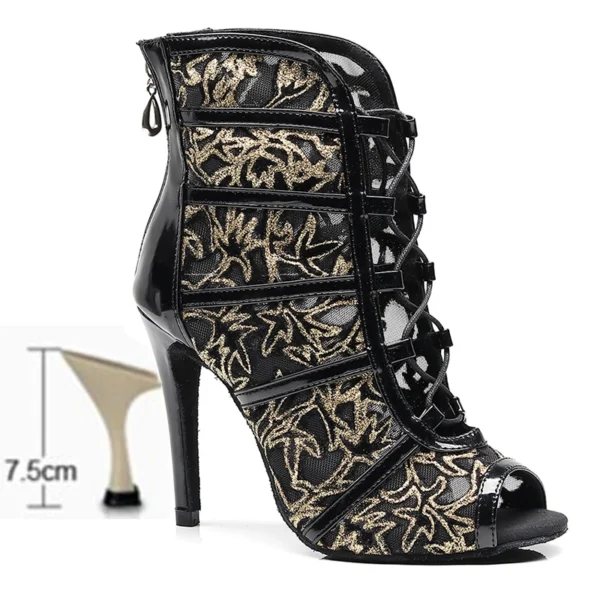 Zapatos de baile latino para mujer, botas de baile de salón con suela suave, zapatos de baile de malla para Tango/Salsa, tacones altos de 6-10 CM - Imagen 28