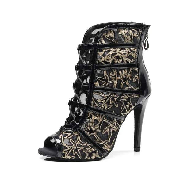 Zapatos de baile latino para mujer, botas de baile de salón con suela suave, zapatos de baile de malla para Tango/Salsa, tacones altos de 6-10 CM - Imagen 3