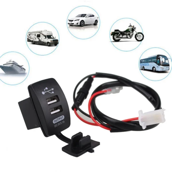 Cargador de móvil para el coche, dispositivo a pueba de agua y polvo, con doble puerto USB y adaptador automático, de 5V y 3,1A, para teléfonos Iphone, Xiaomi, Redmi o Samsung - Imagen 3
