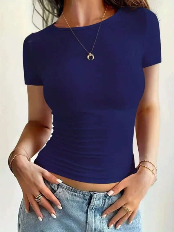 Camisetas básicas para mujer, Tops cortos de manga corta con cuello redondo, camisetas bonitas de verano, camisetas ajustadas, ropa Y2k 2024 - Imagen 10