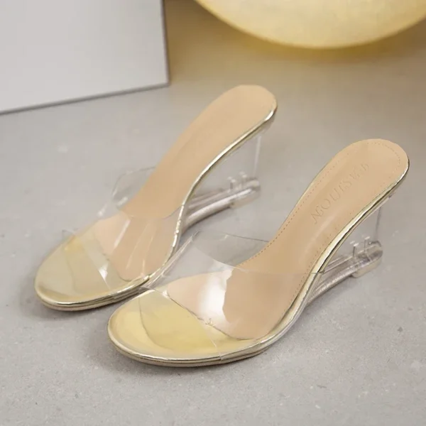 Zapatos de tacón alto sin cordones para mujer, sandalias informales con cuña de cristal, Punta abierta, novedad de verano - Imagen 9