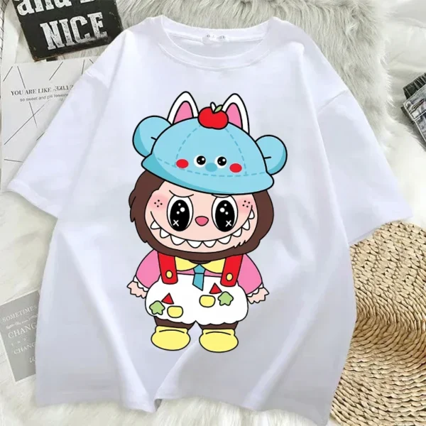 Camisetas Pop Mart Labubu para mujer, moda de Anime, Top de manga corta, camiseta blanca y negra de Hip Hop de verano, ropa de alta calidad - Imagen 16