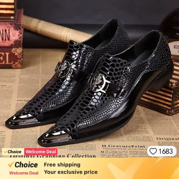 Zapatos de cuero negro para hombre, zapatos de vestir con gorra de Metal frontal, zapatos de diseñador para hombre, mocasines de lujo, talla 46 47 48 49 - Imagen 5
