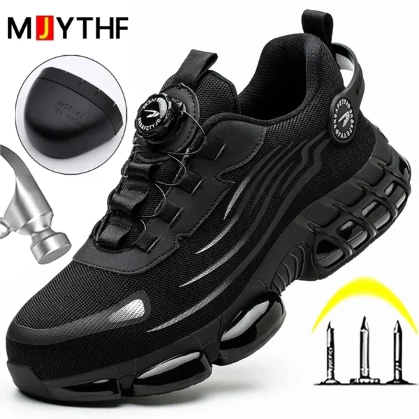 Zapatos de seguridad con botón giratorio para hombre, zapatos de trabajo antigolpes y antipinchazos, zapatos deportivos de moda para hombre, botas protectoras de seguridad para hombre - Imagen 2