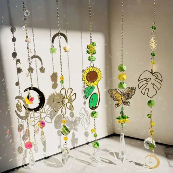 Atrapasueños para ventanas, cristales colgantes, prismas, atrapasoles, adorno de girasol y mariposa, regalo de decoración para jardín y Patio interior y exterior - Imagen 2