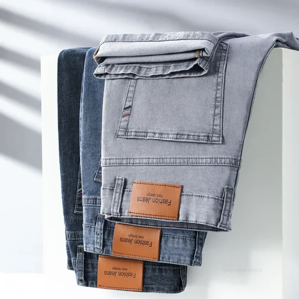 Pantalones vaqueros finos de algodón elástico para hombre, pantalón informal, recto, cómodo, color gris, a la moda, para verano - Imagen 6