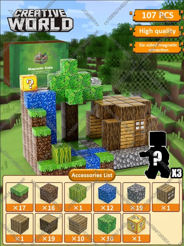 Bloques de construcción magnéticos, cubo magnético, juego de juguetes del mundo de la mina, cubos apilables sensoriales Montessori, juego de construcción, regalo de cumpleaños - Imagen 20