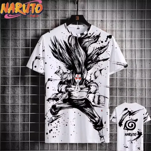 Camiseta MINISO Naruto para hombre, camisetas de manga corta informales con estampado 3D de Anime japonés, ropa de calle de gran tamaño, camisetas de dibujos animados a la moda - Imagen 8