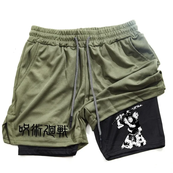 Pantalones cortos deportivos con estampado de Toji para hombre, Shorts deportivos informales de entrenamiento, malla para correr, 2 en 1 - Imagen 4
