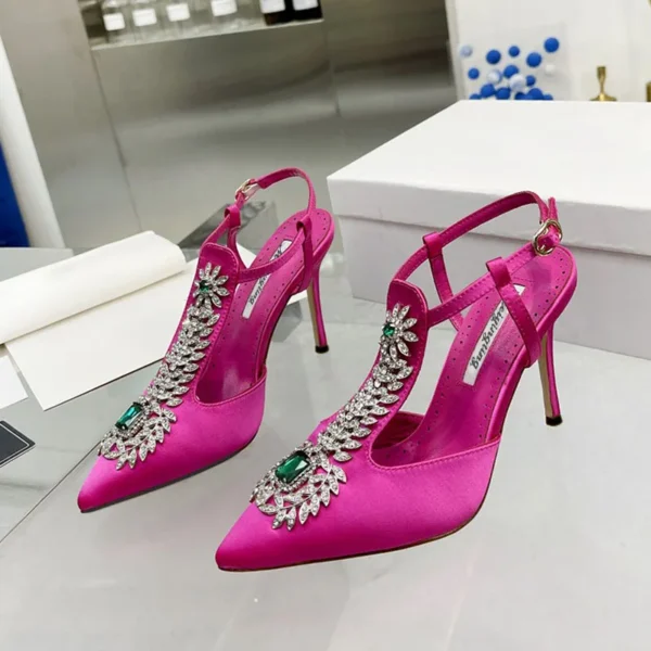 Zapatos de boda para mujer, sandalias de tacón alto con punta estrecha y diamantes de imitación, sandalias de tacón de aguja con piedras preciosas de satén, zapatos de boda con bomba de hadas Baotou 2022 - Imagen 10