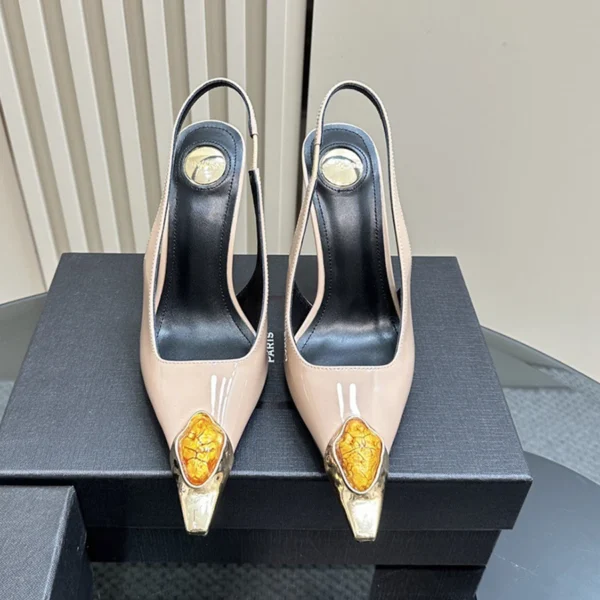 Tacones altos de temperamento puntiagudo de metal con gema para mujer con sandalias vacías sexy - Imagen 3