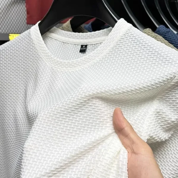 Camiseta de seda de hielo de bambú de malla de manga corta para hombre, Top informal versátil de verano con efecto adelgazante elástico para hombre - Imagen 7