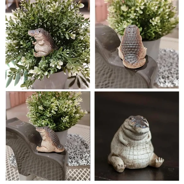 Adornos de estatua de cocodrilo para bebé, estatua de cocodrilo de bebé de animal para patio de jardín, miniadornos decorativos de resina para jardín - Imagen 3
