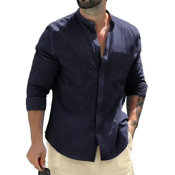 Camisas de manga larga de otoño para hombre, camisetas de negocios de algodón, ropa de calle transpirable de Color sólido, camisas con botones para hombre, camisa blanca - Imagen 9