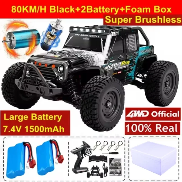 Coche todoterreno con Control remoto 4WD, Buggy de alta velocidad 4x4 RC, súper sin escobillas, 50 o 80 KM/H, juguete de carreras de deriva rápida para niños y adultos - Imagen 23