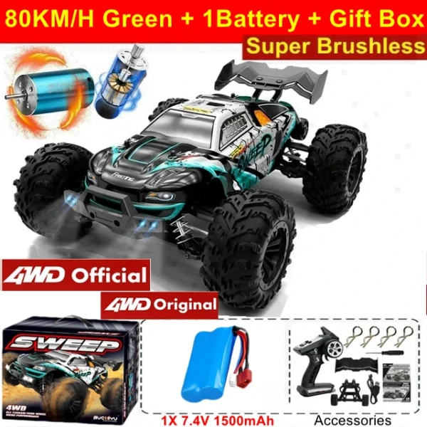 Coche todoterreno con Control remoto 4WD, Buggy de alta velocidad 4x4 RC, súper sin escobillas, 50 o 80 KM/H, juguete de carreras de deriva rápida para niños y adultos - Imagen 20