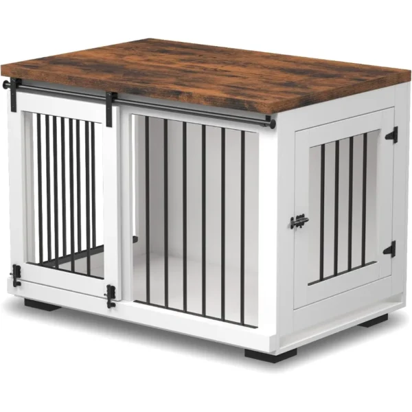 Muebles para cajas para perros grandes de hasta 60 libras. - Perrera para cachorros con puerta de granero con tapa de granja engrosada y barras de metal - 37 pulgadas de ancho - W