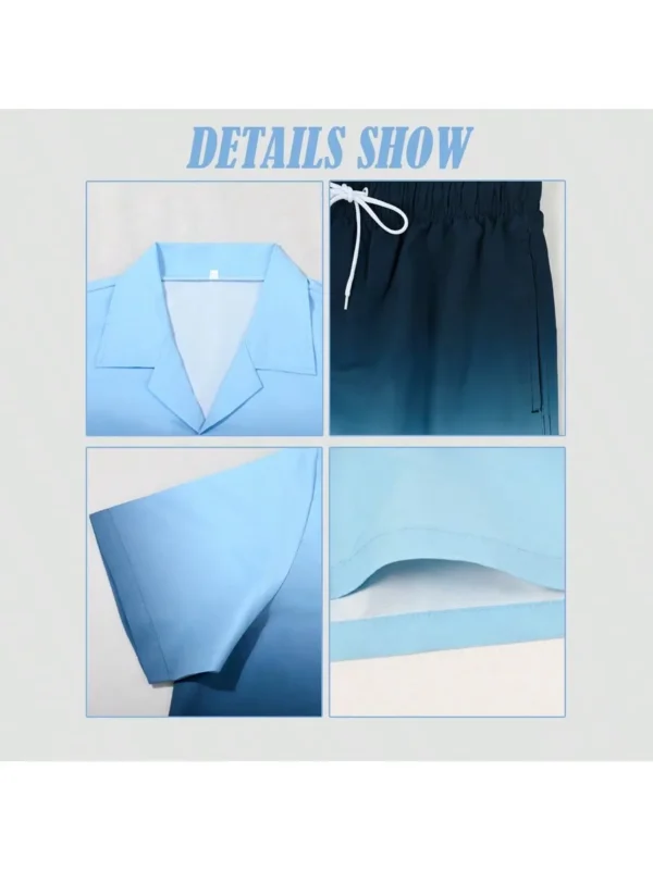 Conjunto de camiseta de manga corta y pantalones cortos con cordón para hombre, 2 piezas, verano, informal - Imagen 3