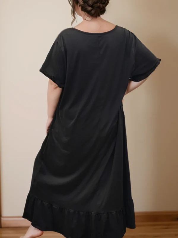 Camisón de encaje blanco sexy para mujer de talla grande - Ropa de dormir holgada de manga corta decorada con lazo negro para fiesta y hogar - Imagen 5