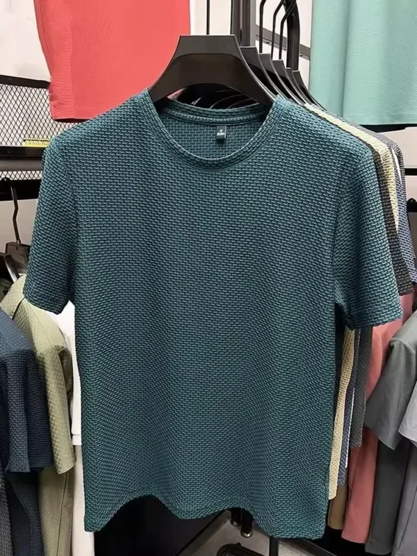 Camiseta de seda de hielo de bambú de malla de manga corta para hombre, Top informal versátil de verano con efecto adelgazante elástico para hombre - Imagen 6