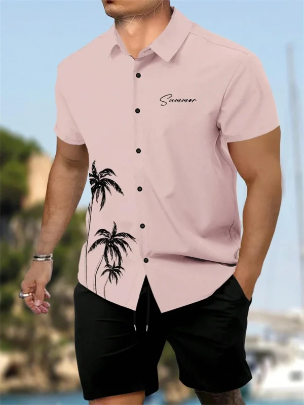 Camisa de manga corta para hombres y pantalones cortos de 2 piezas, conjunto de pantalones cortos con cordón de playa con estampado de árbol de coco a la moda - Imagen 8