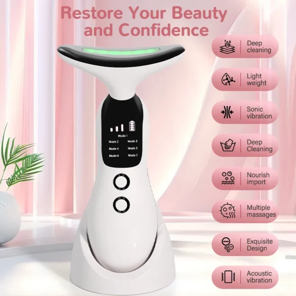 Dispositivo de belleza para el cuello, mejora Facial con luz de 7 colores, herramienta de belleza para el hogar, masajeador de belleza para el rostro y el cuello, 1 ud. - Imagen 6