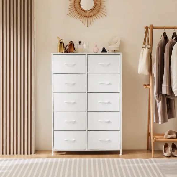 Mesita de noche JHK para dormitorio con 10 cajones de tela, armario con marco de acero para almacenamiento, mueble para sala de estar - Imagen 9