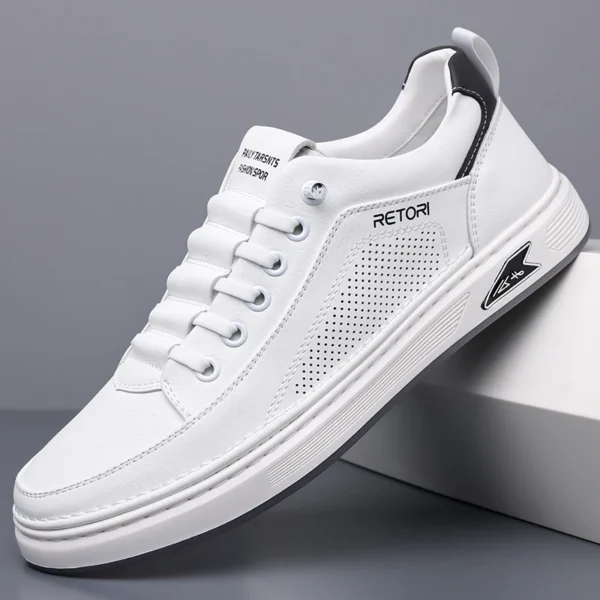 Zapatos informales de cuero blanco a la moda para hombre, zapatos vulcanizados de suela gruesa transpirables para primavera 2025, zapatos de vestir de negocios para hombre
