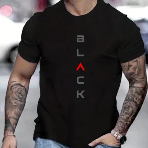 Camiseta de manga corta con cuello redondo y estampado negro 100% algodón de talla grande informal de verano para hombre