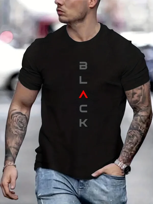 Camiseta de manga corta con cuello redondo y estampado negro 100% algodón de talla grande informal de verano para hombre