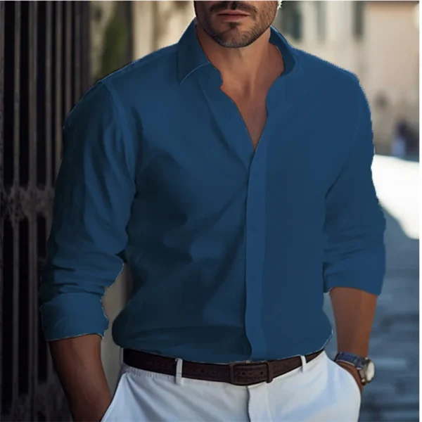 Camisas para hombres camisas formales azul claro negro blanco mangas largas F solapa primavera otoño ropa Casual de negocios de gran tamaño 6XL - Imagen 9