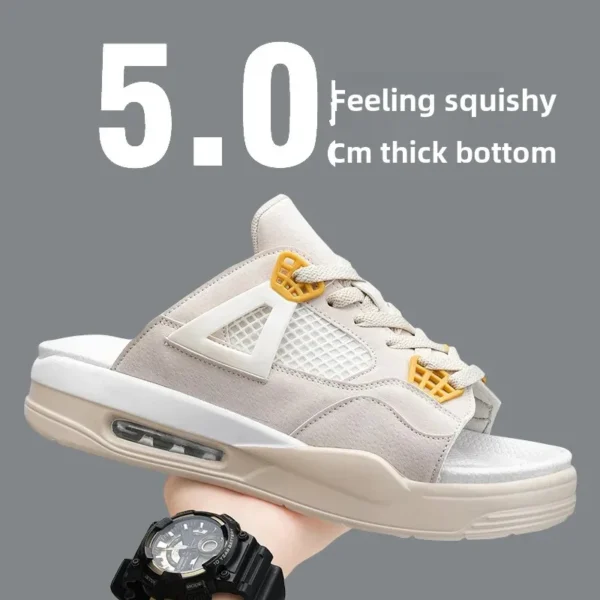 Zapatillas de moda para hombre, novedad de verano, estilo transfronterizo, talla grande, antideslizante, parte inferior gruesa, cojín de aire, zapatos de playa de una sola línea - Imagen 3