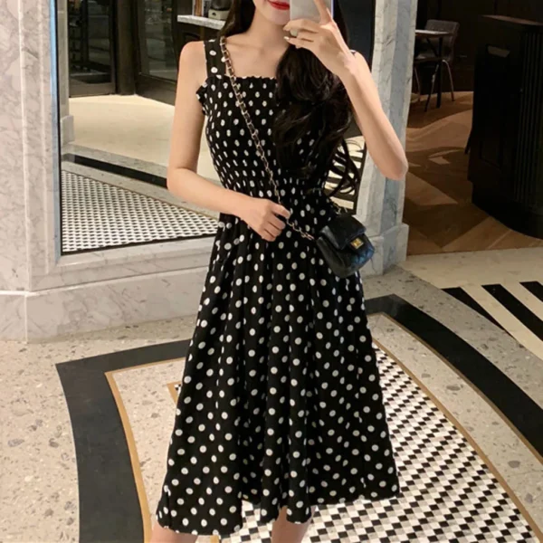 Vestido holgado informal de talla grande para mujer, traje Sexy de lunares con hombros descubiertos y sin mangas, moda de verano, 2024 - Imagen 4