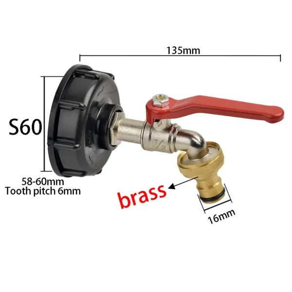 Adaptador de grifo de tanque IBC S60 * 6, rosca gruesa a latón/aleación, válvula de repuesto de conexión rápida de 16mm, accesorio de válvula para jardín y hogar - Imagen 10