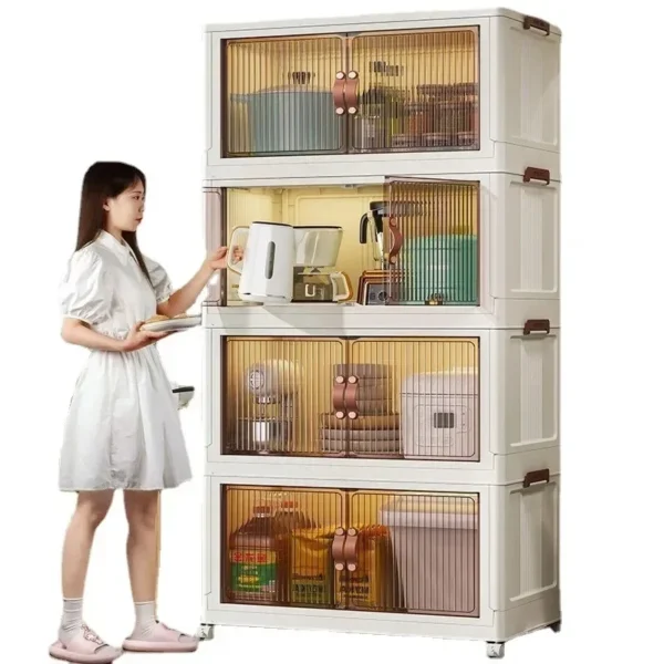 Caja de almacenamiento multicapa plegable, armario multifuncional para sala de estar, estante de almacenamiento de muebles, 45, 55, 65, 75cm - Imagen 6