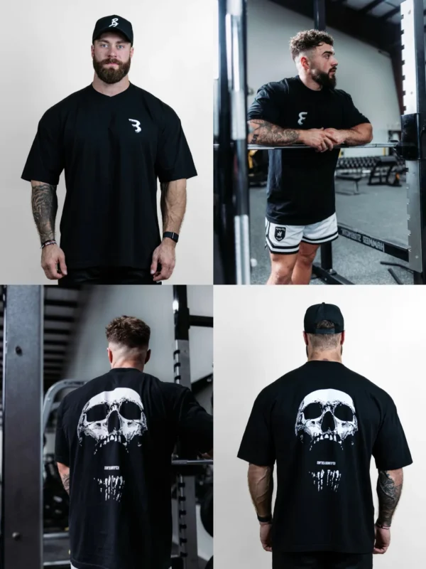 Camiseta holgada de algodón de manga corta para hombres y mujeres, entrenamiento físico, Top caído con hombros y calavera americana - Imagen 6